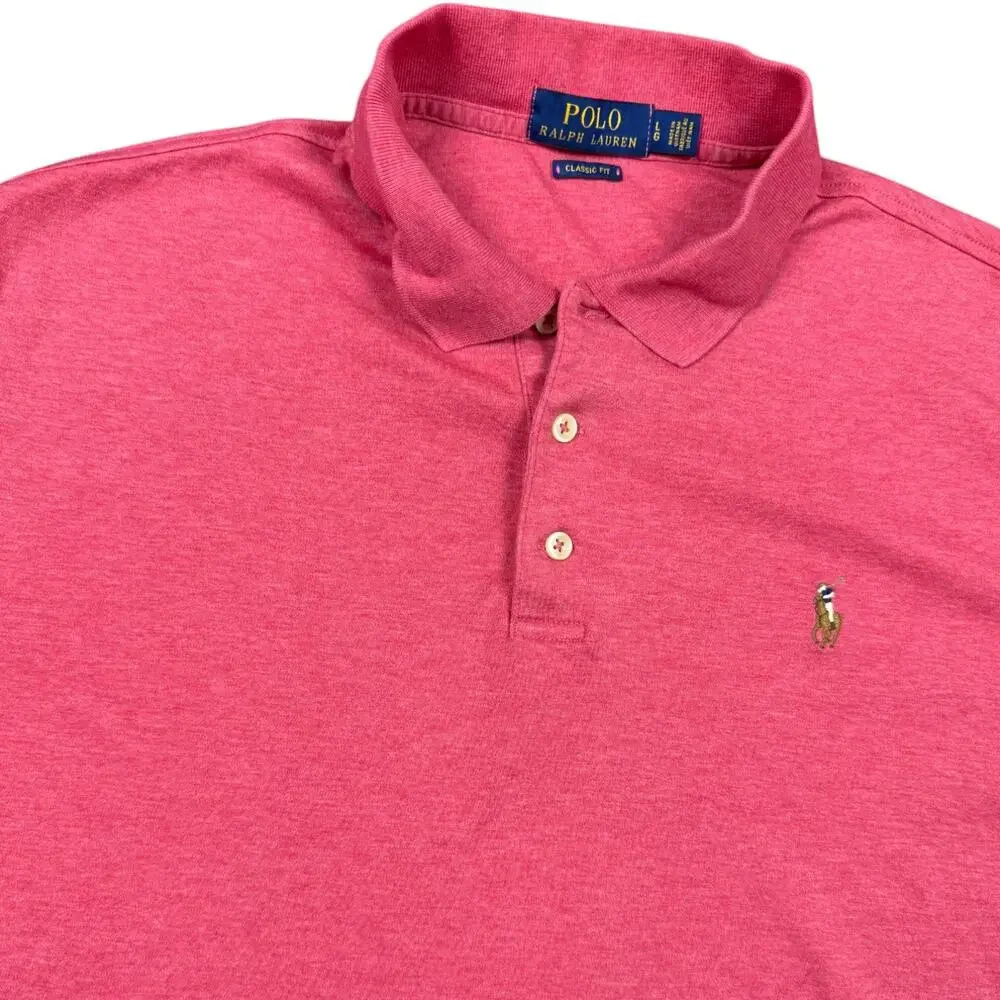 Polo Ralph Lauren Classic Fit Heather Red Polo Shirt Men's Large Preppy Cotton